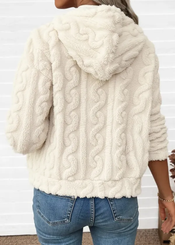 Beige Tummy Coverage Long Sleeve Hooded Coat