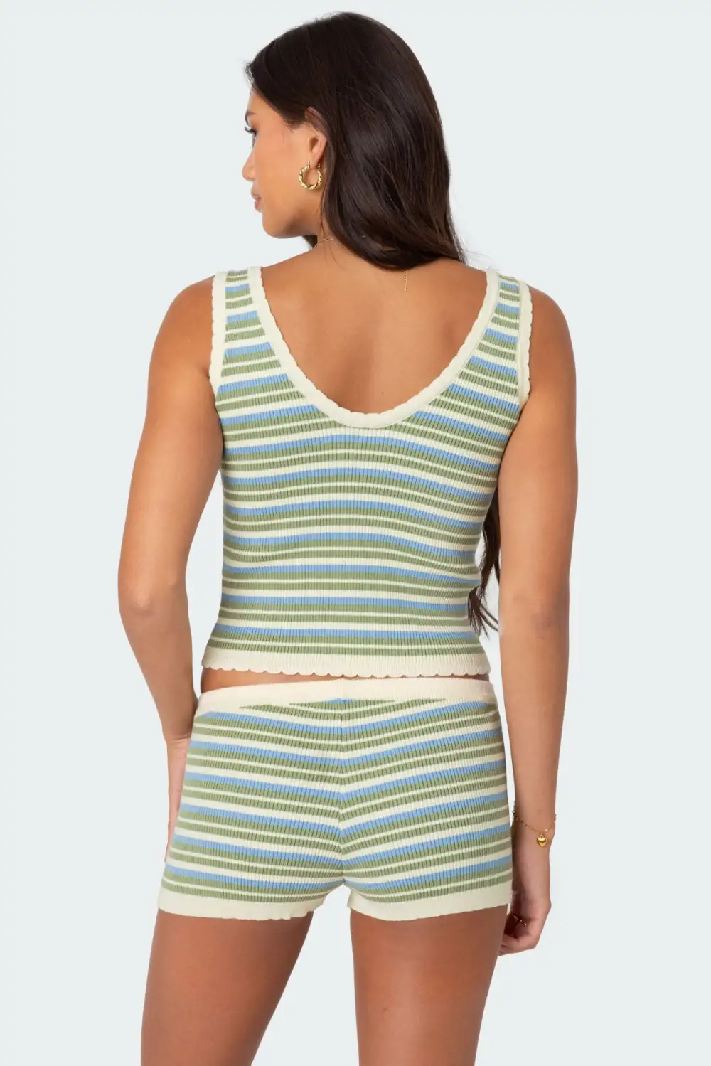 Scalloped & Striped Knit Top