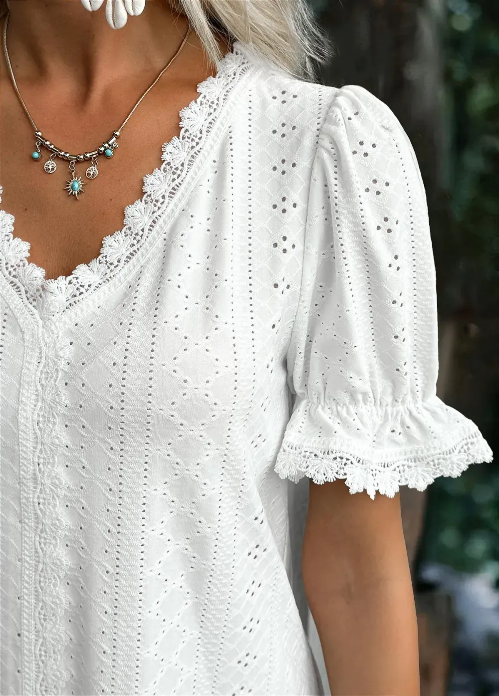 White Short Sleeve V Neck Dress