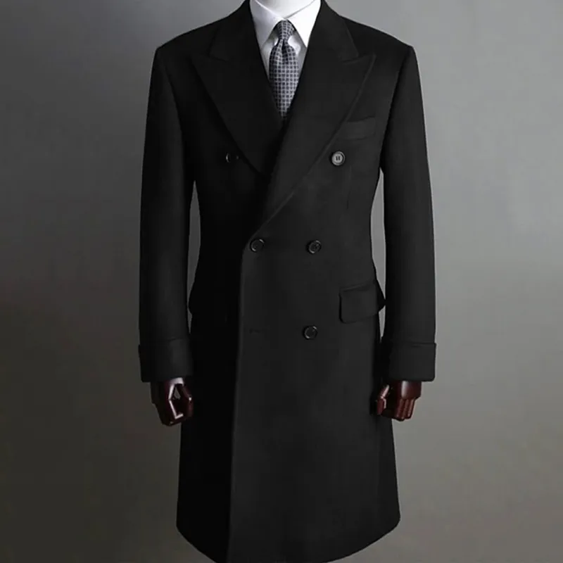 Men's Winter Coat Casual Solid Lapel Collar Double-Breasted Long Sleeve Mid-Length Fur Coats