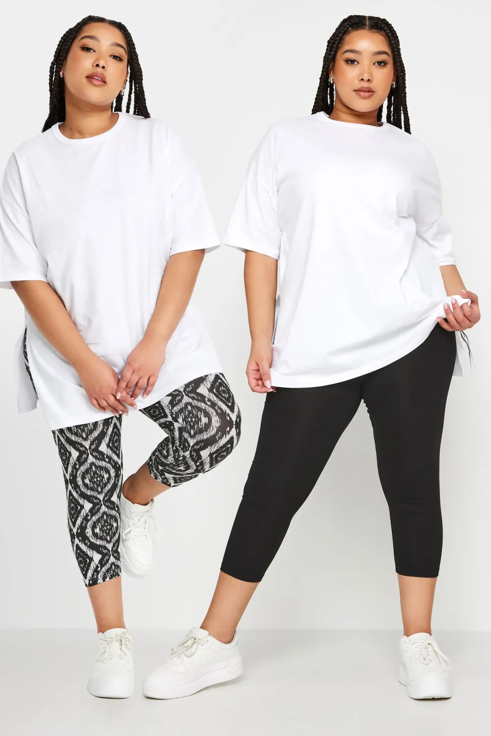 YOURS Curve 2 PACK Black & Blue Floral Print Cropped Leggings