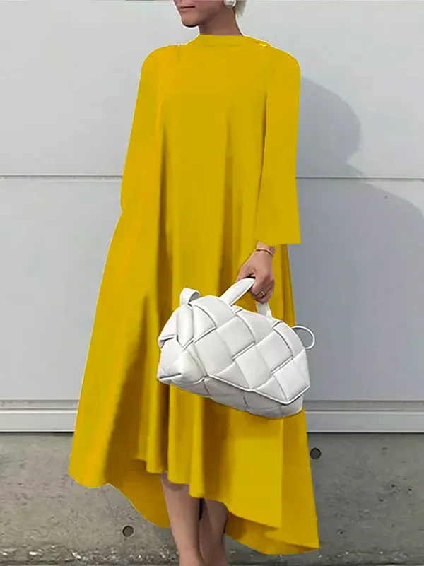 Casual Long Sleeves High-Low Solid Color Maxi Dresses