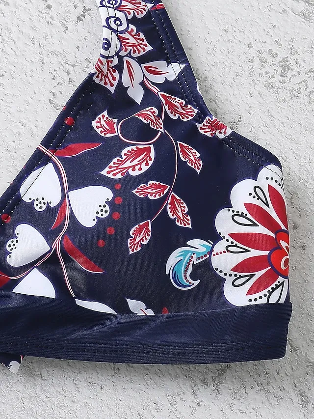 Women's Swimwear Bikini 2 Piece Swimsuit Halter 2 Piece Open Back Sexy Floral V Wire Tropical Sexy Bathing Suits