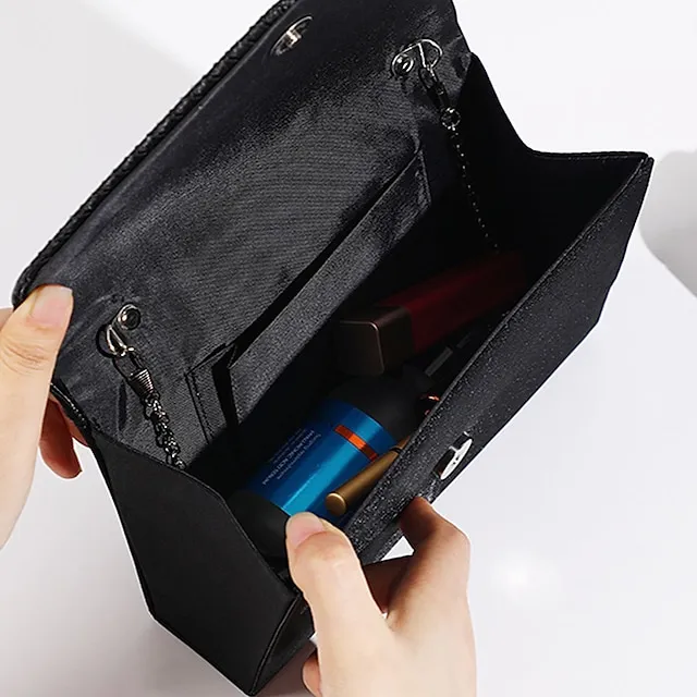 Women's Tri-fold Clutch Bags Polyester for Formal Evening Bridal Wedding Party with Crystal / Rhinestone Glitter Shine in Silver Wine Black