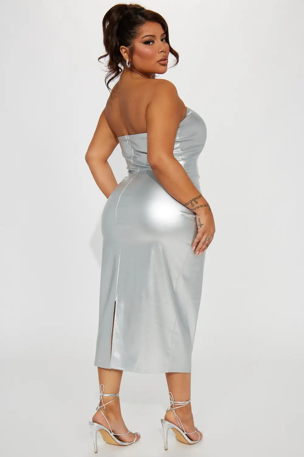 Lea Metallic Midi Dress - Silver