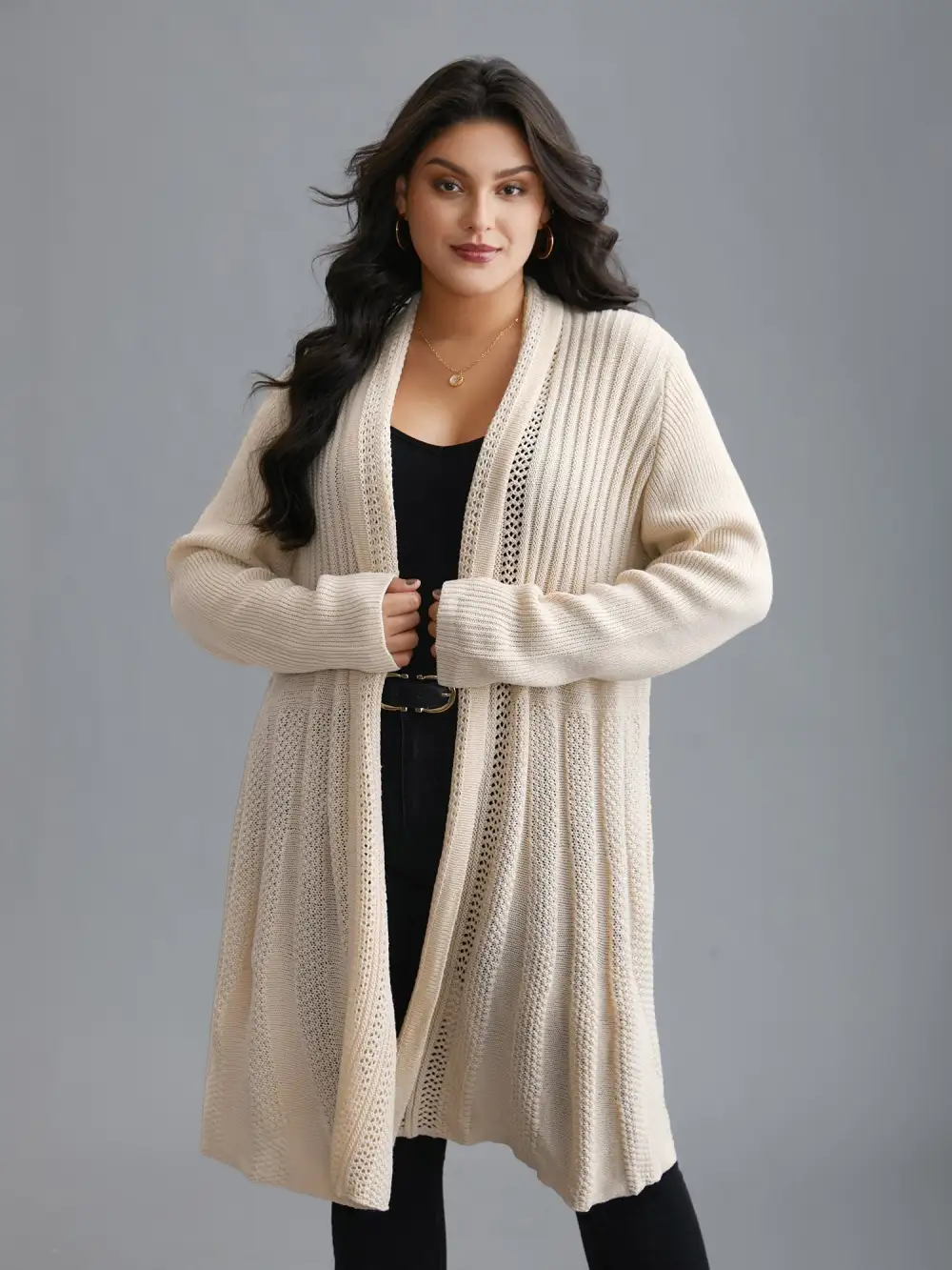 Plain Textured Kimono Collar Cardigan