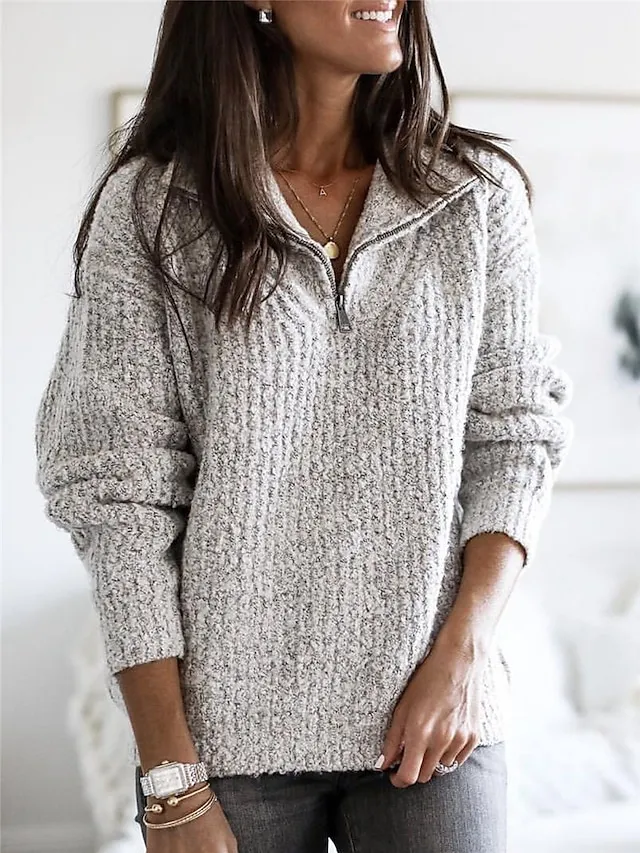 Women's Fancy Yarn Jumper Shirt Collar Quarter Zipper Sweater Fall Winter Daily Going out Stylish Casual Soft Long Sleeve
