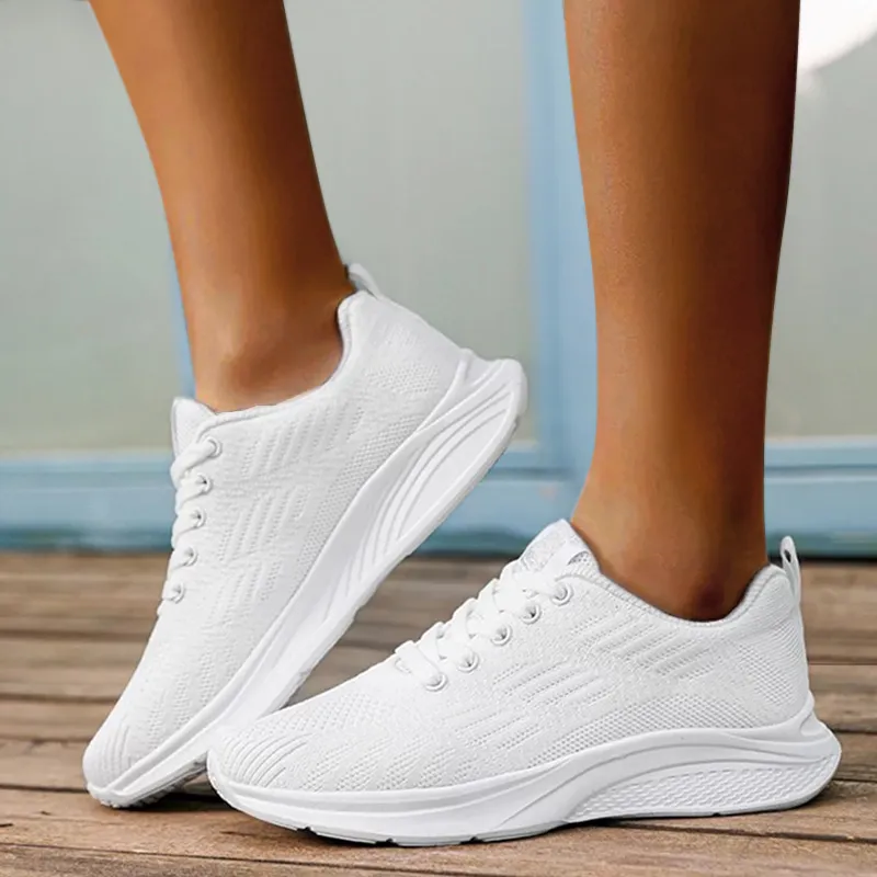 Platform Flats Air Mesh Bandage Shoes Casual Sports Women Pink Sneakers
