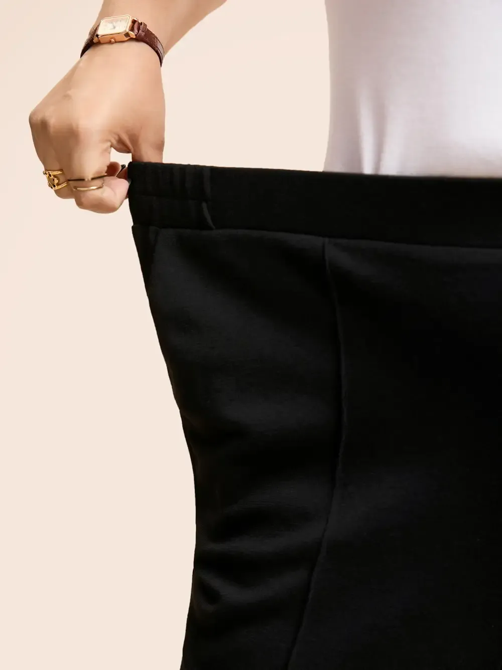 Solid Elastic Waist Pocket Leggings