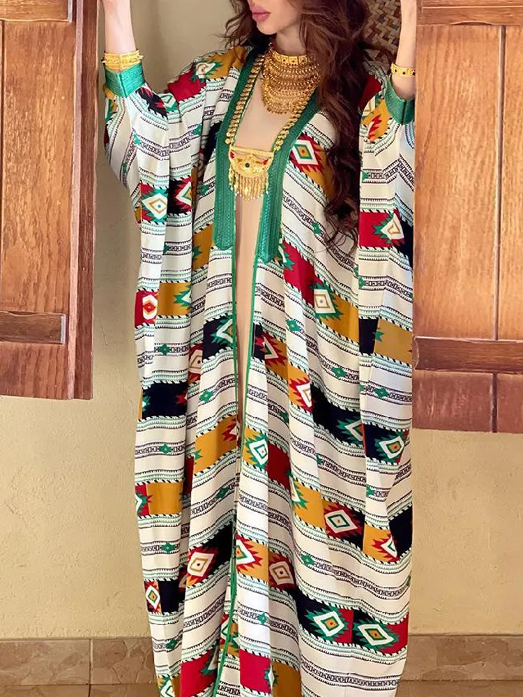 Fashion Stripe Bat Sleeve Tank Top Dress Coat Two Piece Set