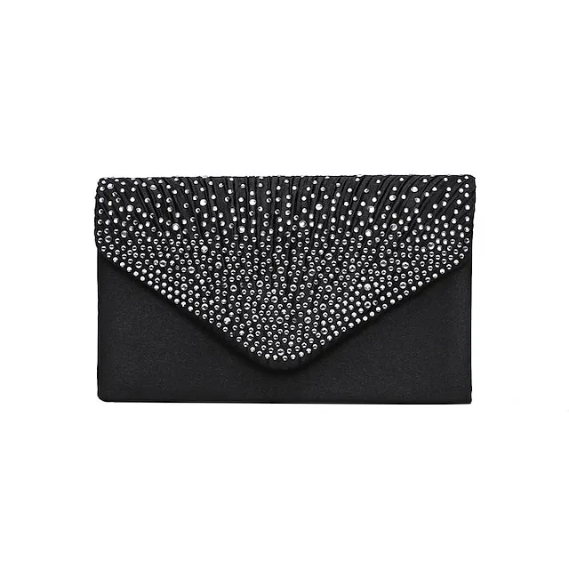 Women's Tri-fold Clutch Bags Polyester for Formal Evening Bridal Wedding Party with Crystal / Rhinestone Glitter Shine in Silver Wine Black