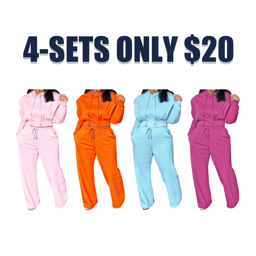 Hooded Long Sleeve Sweatshirt and Casual Wide Leg Sweatpants Set