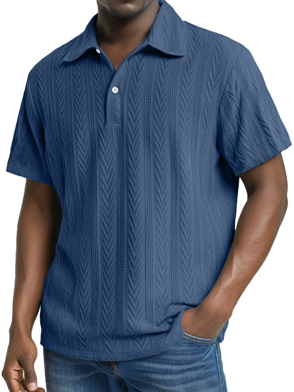 Men's Daily Jacquard Texture Casual Lapel Button Short-sleeved Polo Shirt