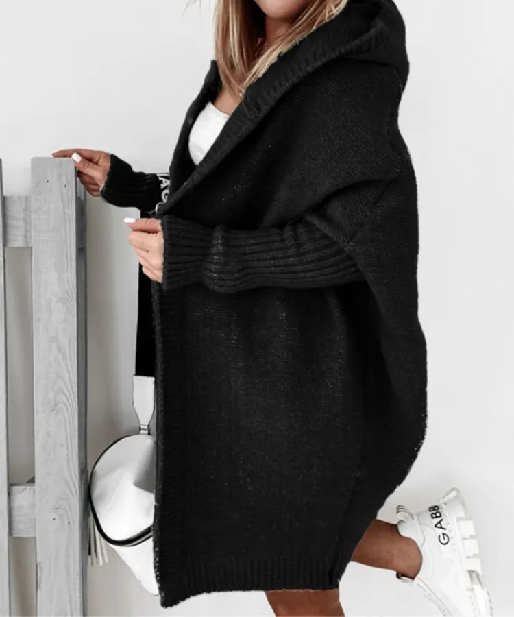 Hooded Sweater Bat-Shaped Soft Loose Back Patchwork Sweater
