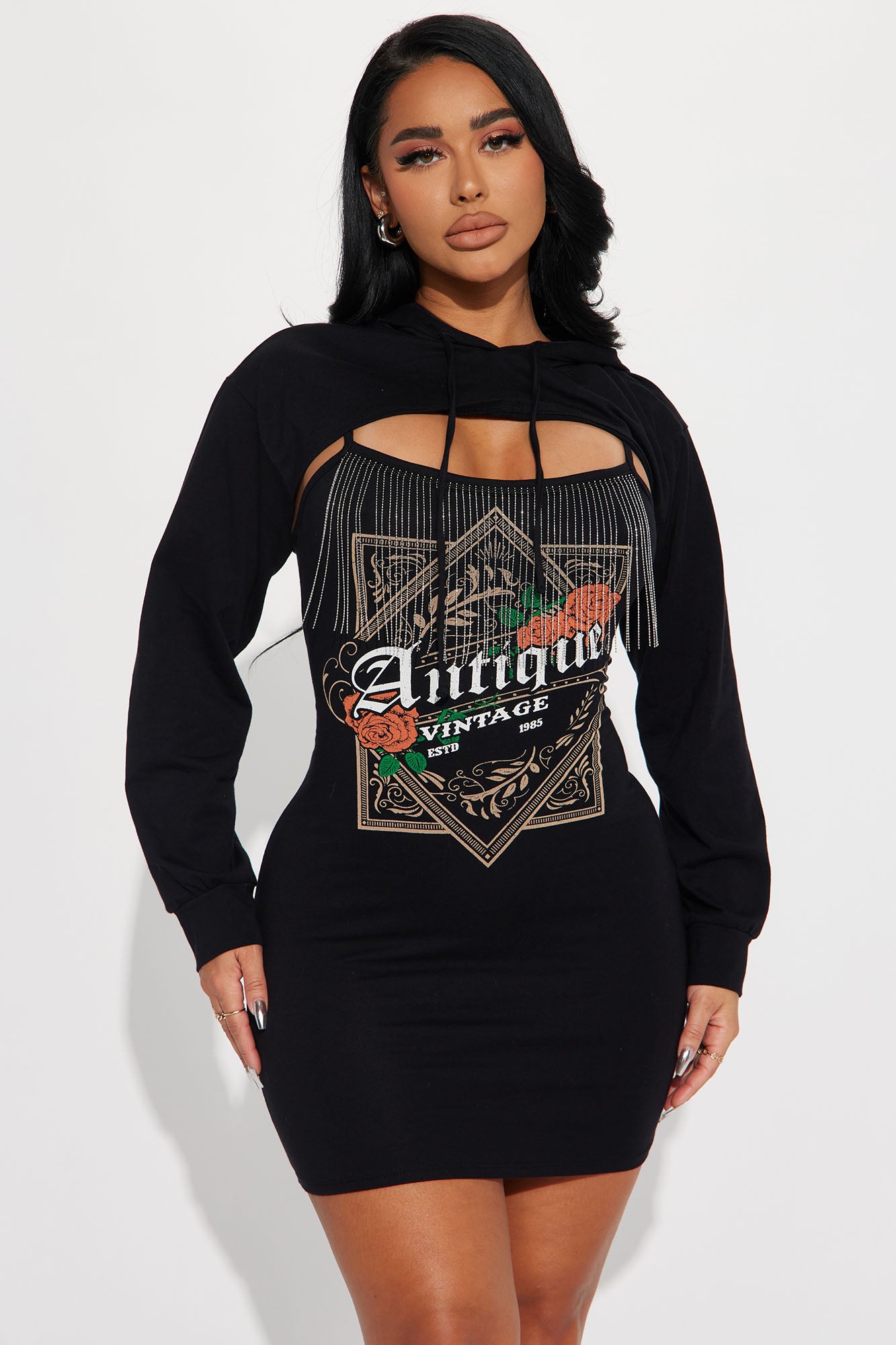 Vintage Sweater Mini Dress Set - Black
