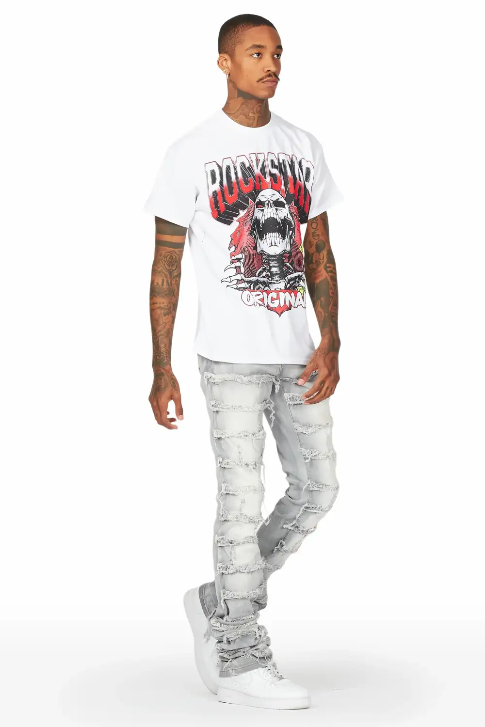 Waylon Grey Frayed Super Stacked Flare Jean