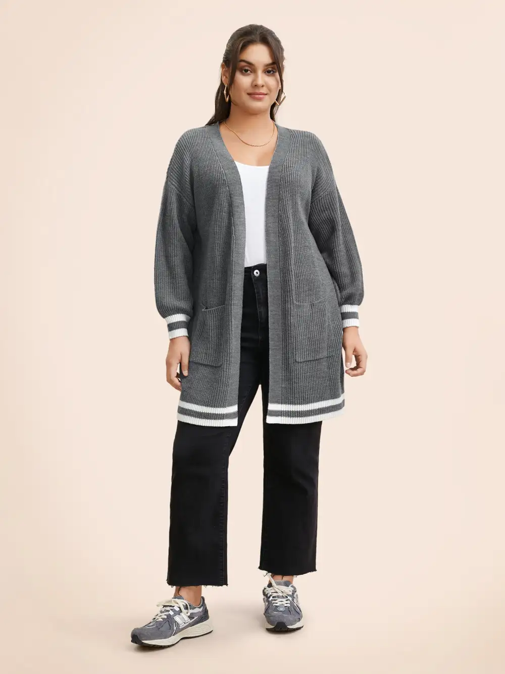 Texture Striped Patchwork Patched Pocket Cardigan