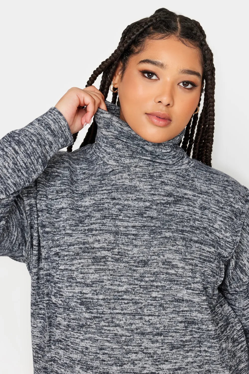 YOURS LUXURY Curve Grey Soft Touch Turtle Neck Jumper