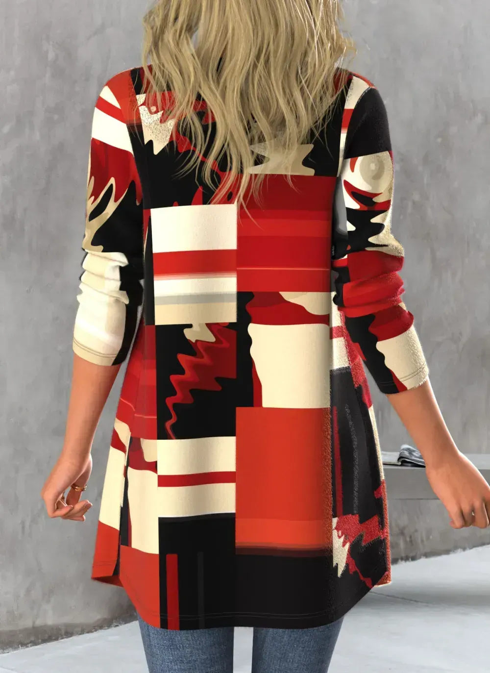 Black Button Contrast Color Long Sleeve Cardigan