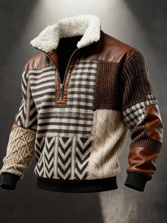 Men's Retro Western Print Zipper Sweatshirt