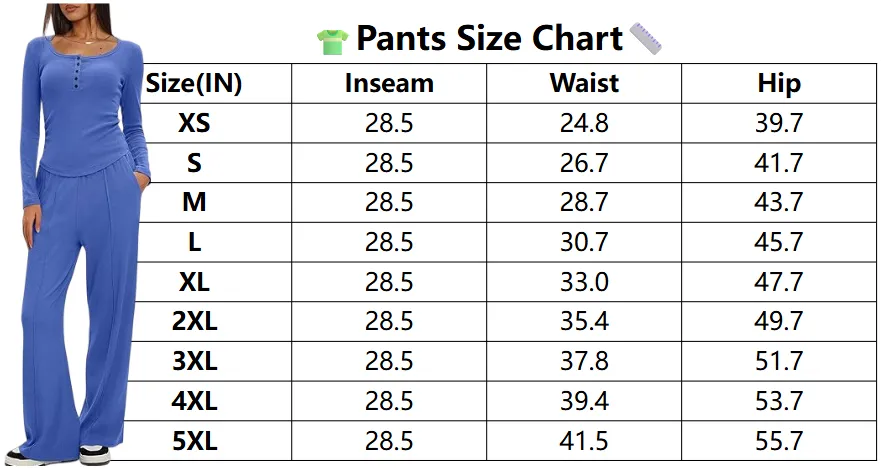 Women's Autumn Fashion Two-Piece Casual Suit Long Sleeve Top Henley Shirt Wide Leg Pants Travel Suit