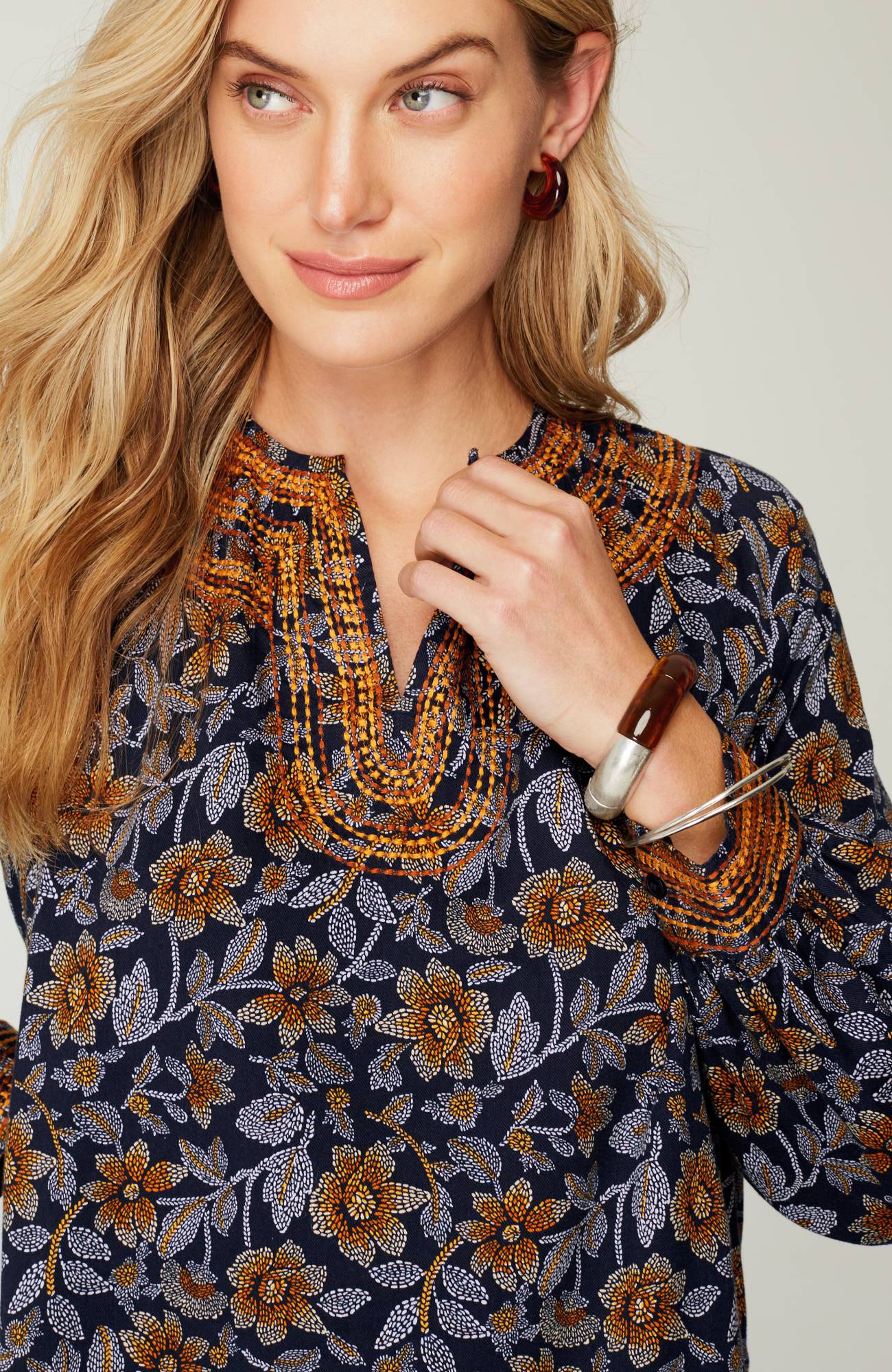 pure jill twill embroidered tunic