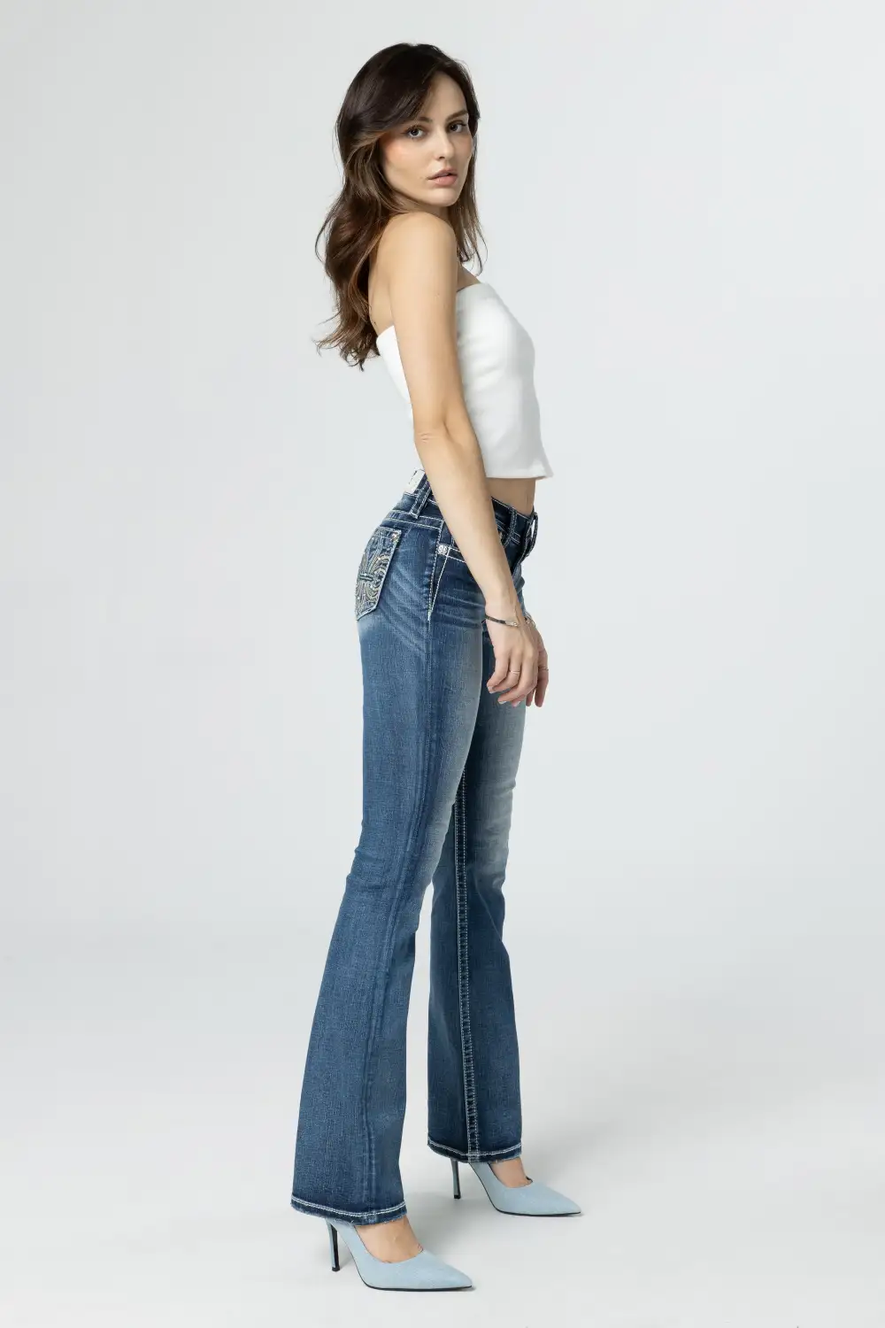 Turquoise & Champagne Fleur De Lis Bootcut Jeans