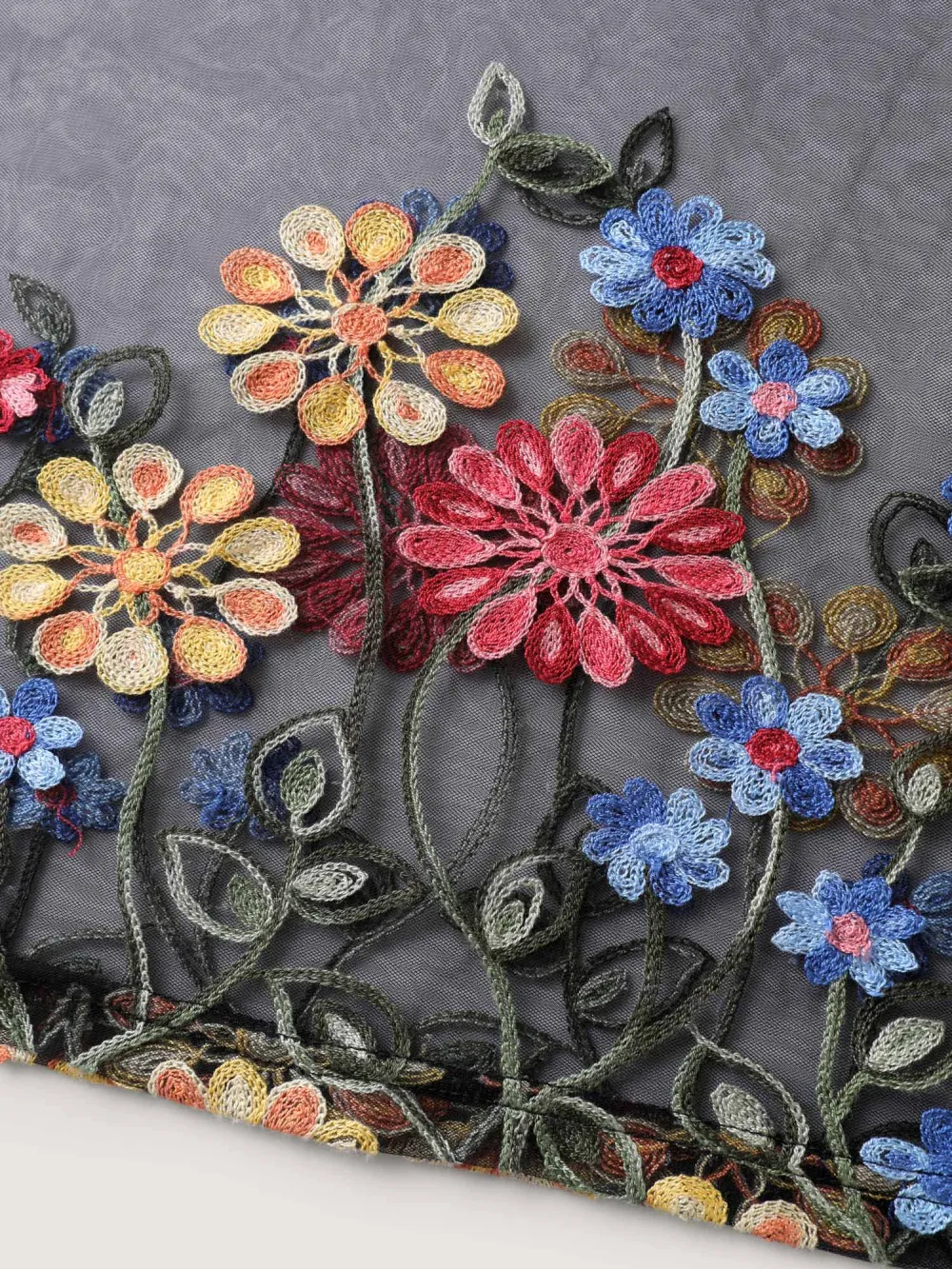 Colorful Floral Sheer Sleeve Cinched Midi Dress