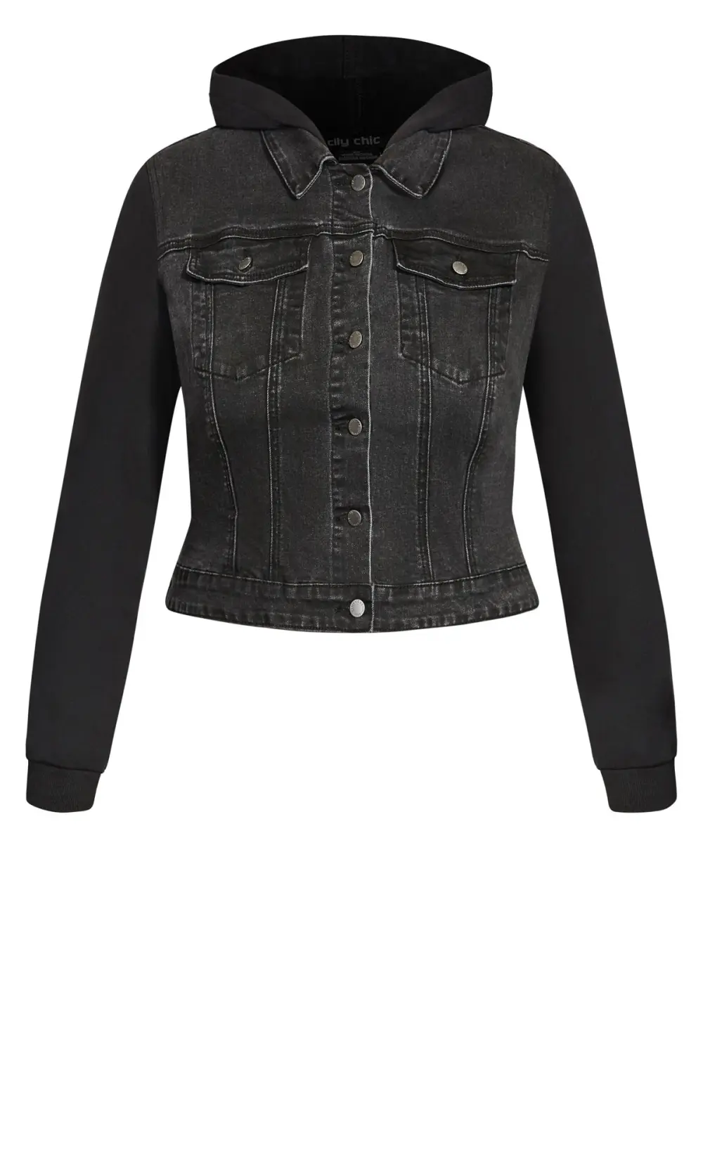 Evans Black Denim Mix Hooded Jacket
