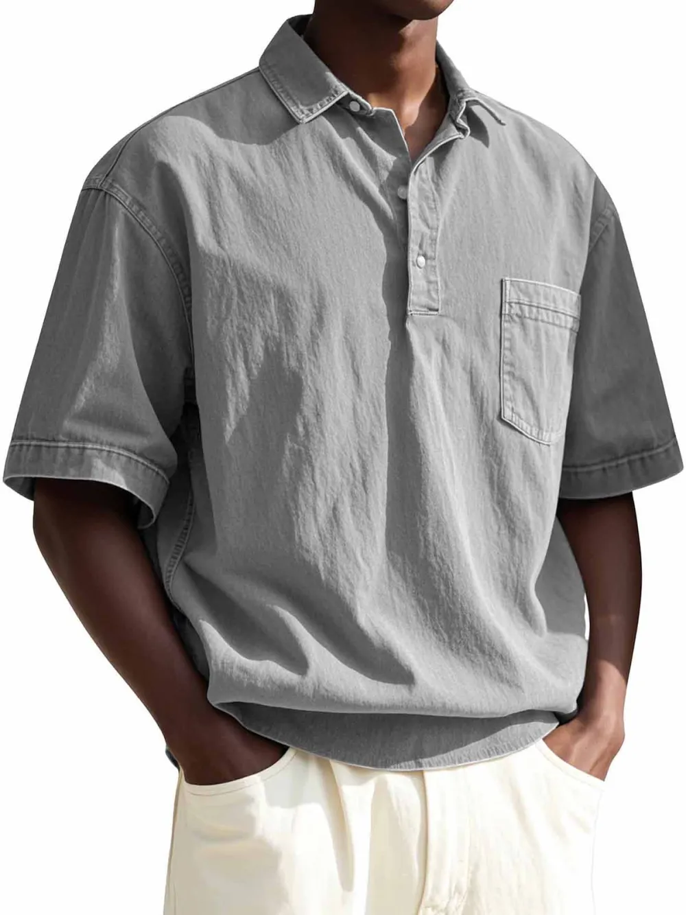 Men's Fashion Vintage Lapel Pocket Short Sleeve Polo Shirt