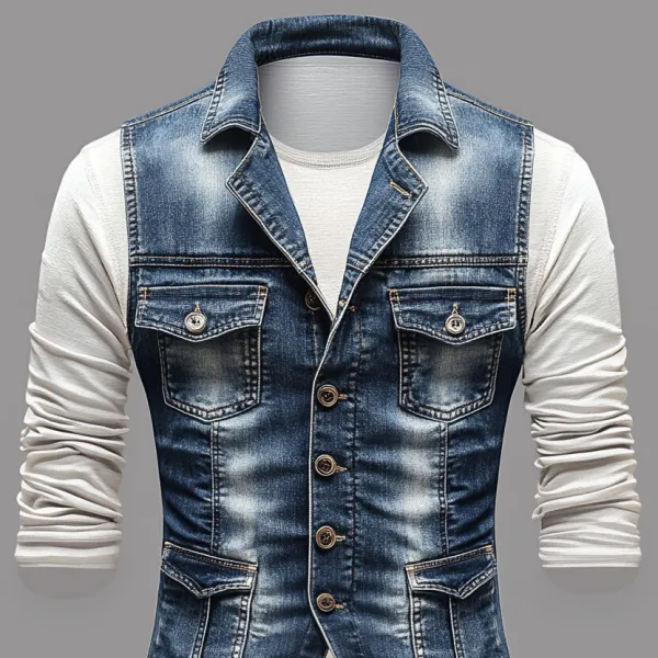 Men's Shirt Collar Single Breasted Pocket Denim Vest