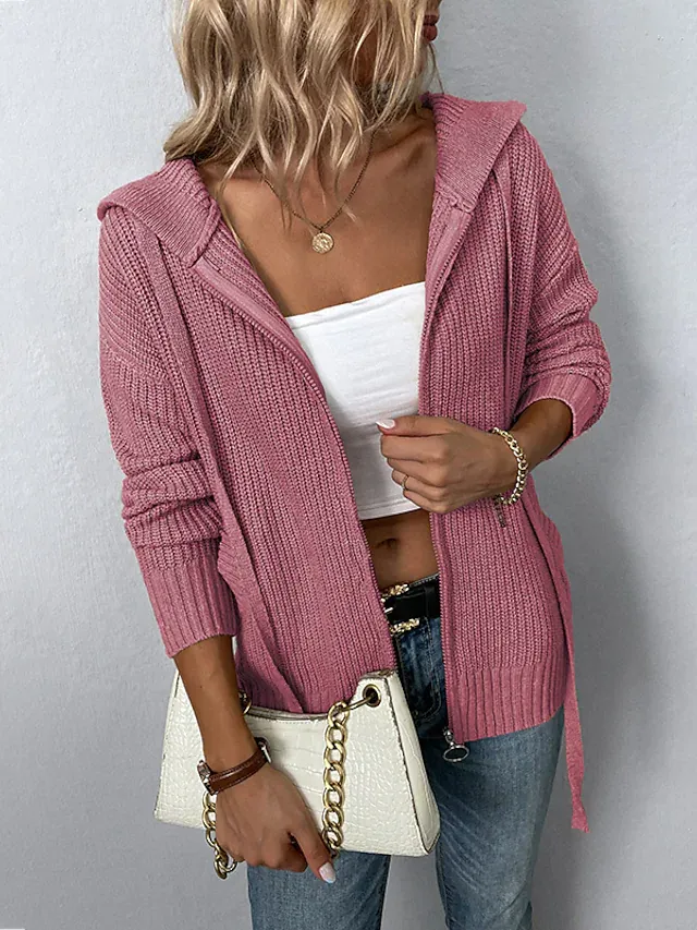 Women's Cardigan Sweater Knit Knitted Pure Color Hooded