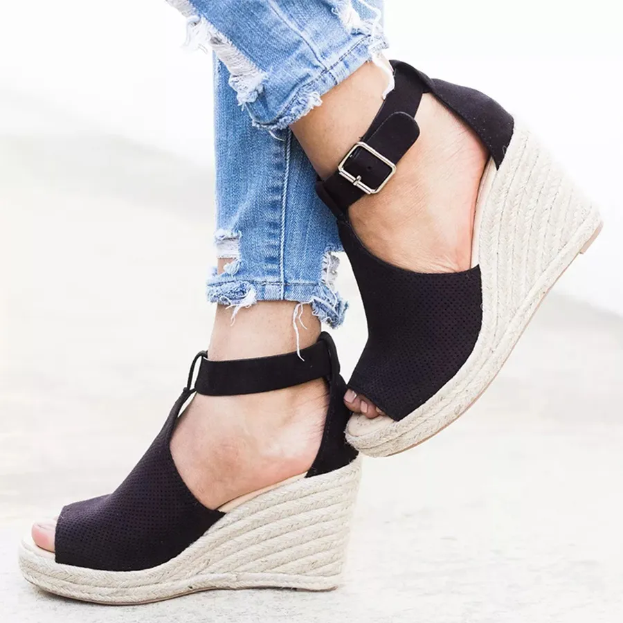 Plain Velvet Peep Toe Date Wedge Sandals