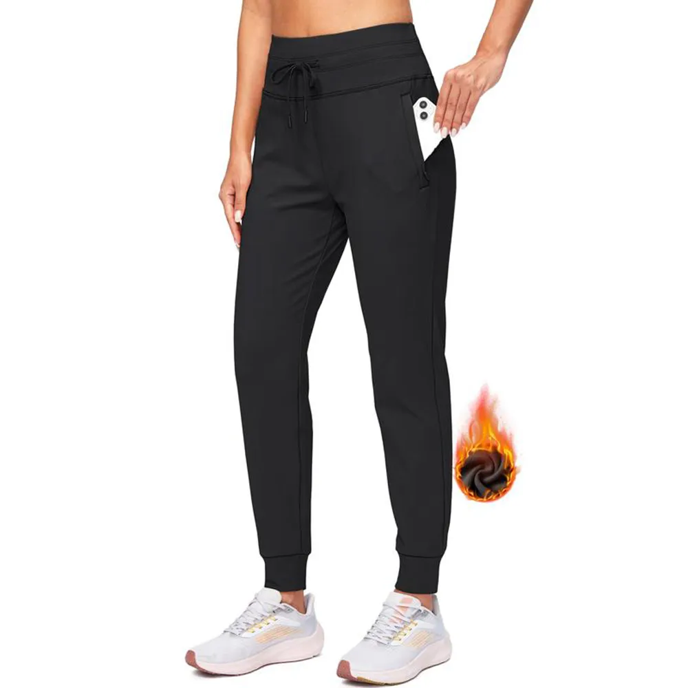Women’s High-Waist Fleece Lined Joggers – Water-Resistant Warm Athletic Pants