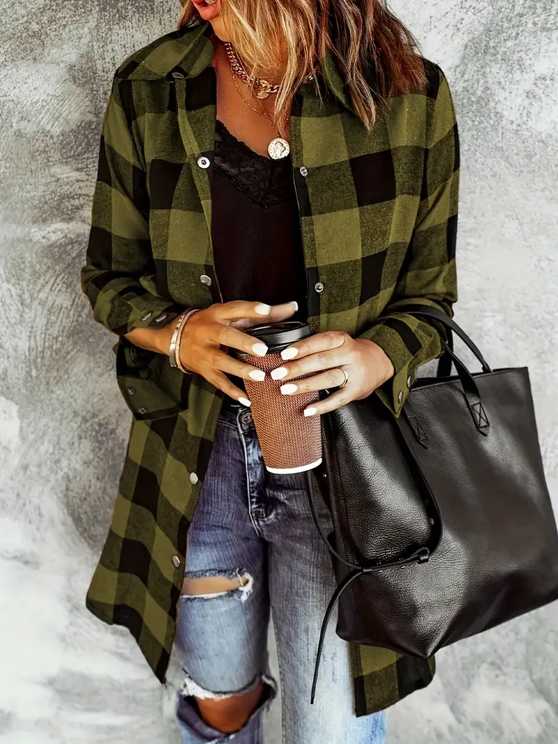 Plaid Print Button Front Shirt, Casual Long Sleeve Shirt For Spring & Fall,