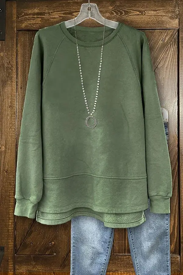 Casual Long Sleeve Side Slit  Sweatshirt