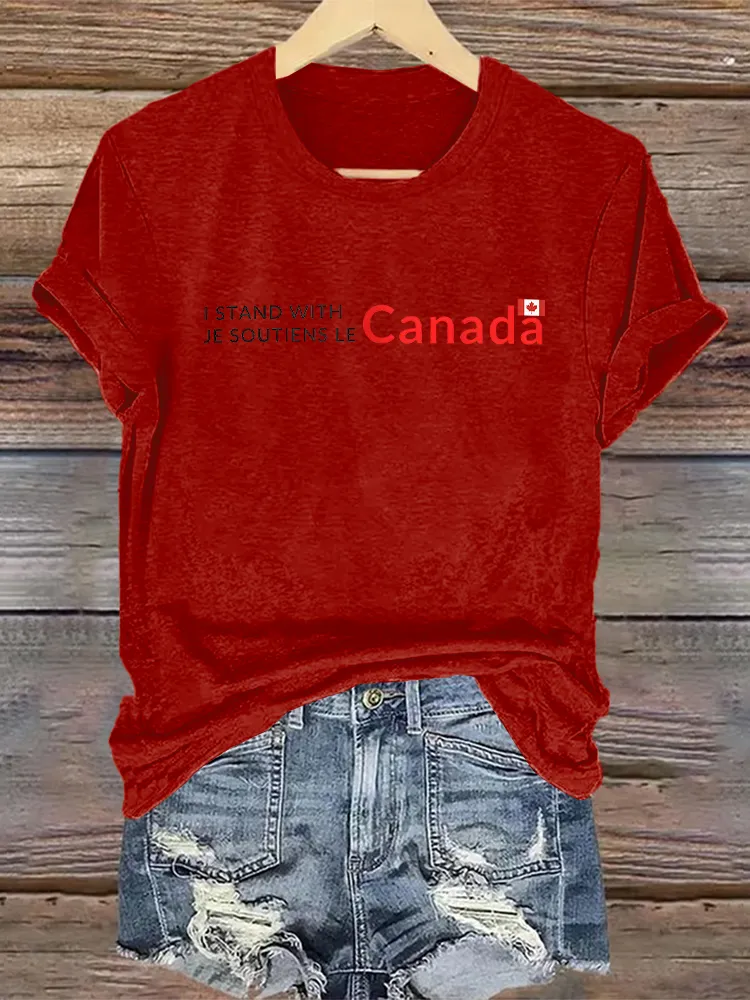 Women'S I Stand With Je Soutiens Le Canada Round-Neck Short-Sleeved T-Shirt