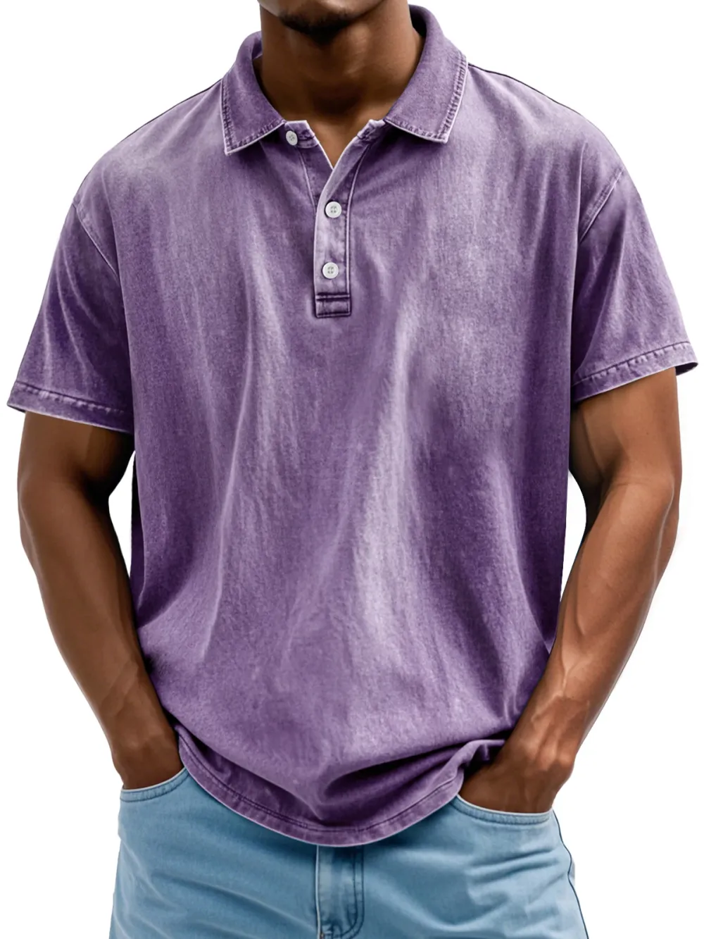 Men's Vintage Washed And Distressed Pure Cotton Lapel Short-sleeved Polo Shirt