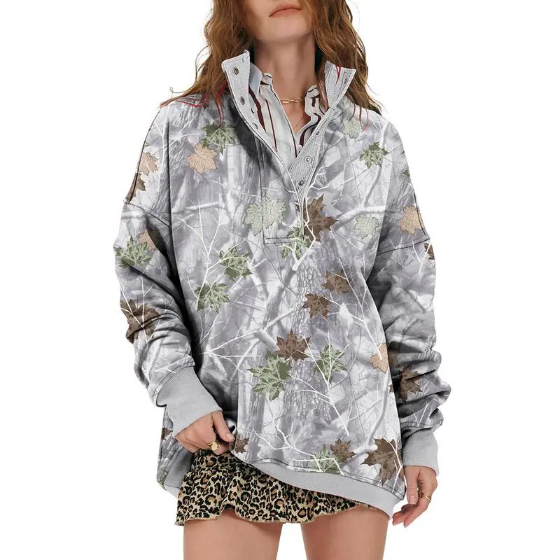 Women’s Maple Leaf Camo Hoodie – Oversized Fall Pullover