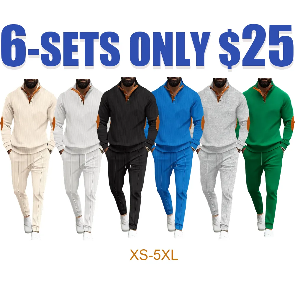 Men’s Waffle Knit Top & Pants Set – Casual 2-Piece Outfit