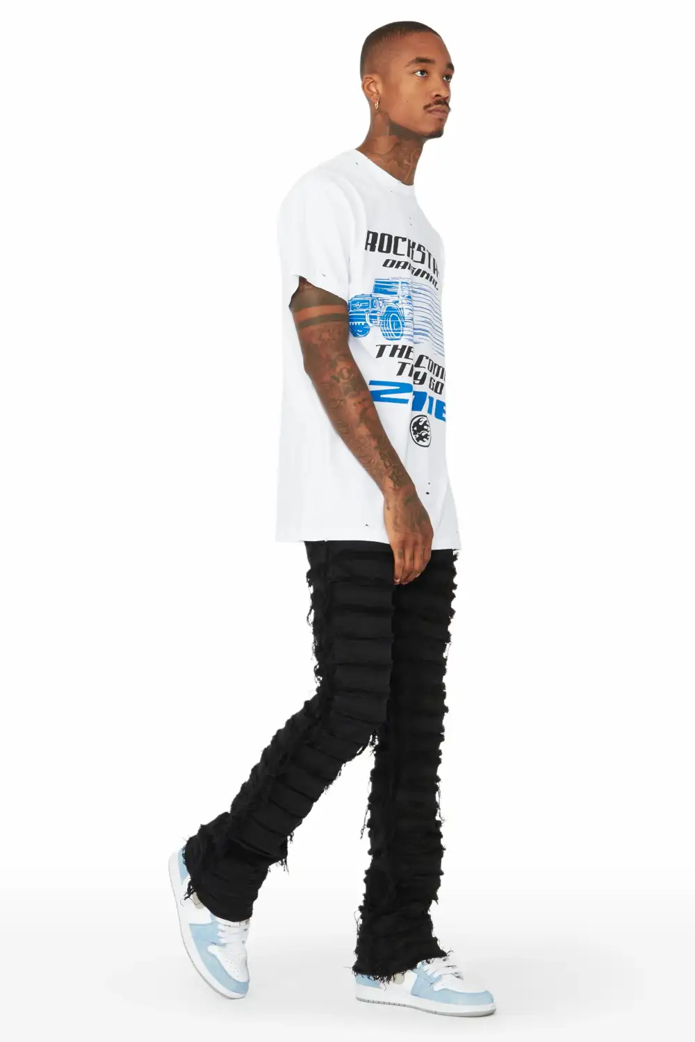 Cassius Black Stacked Flare Jean