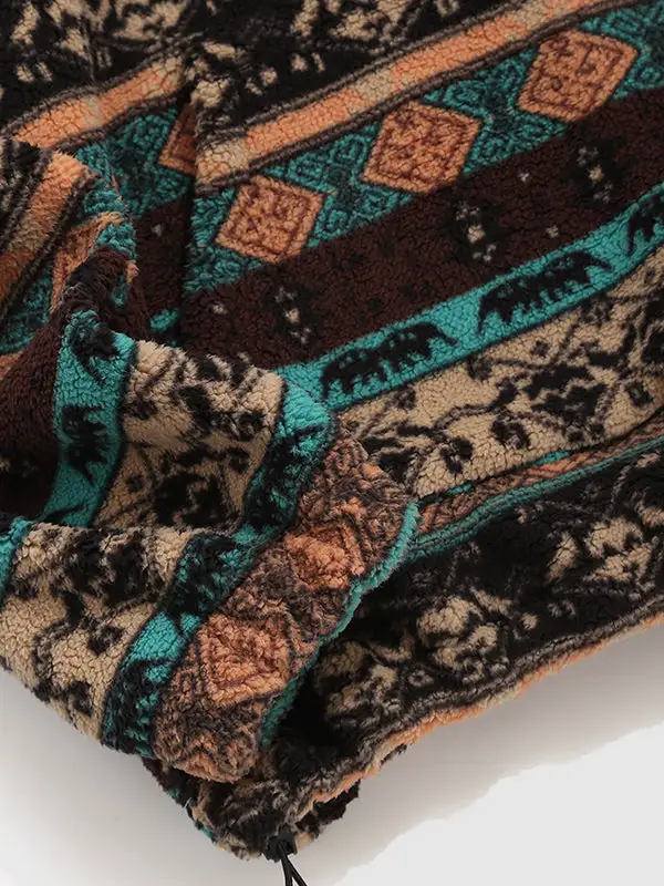 Men's retro ethnic style plush stand collar sweatshirt jacket