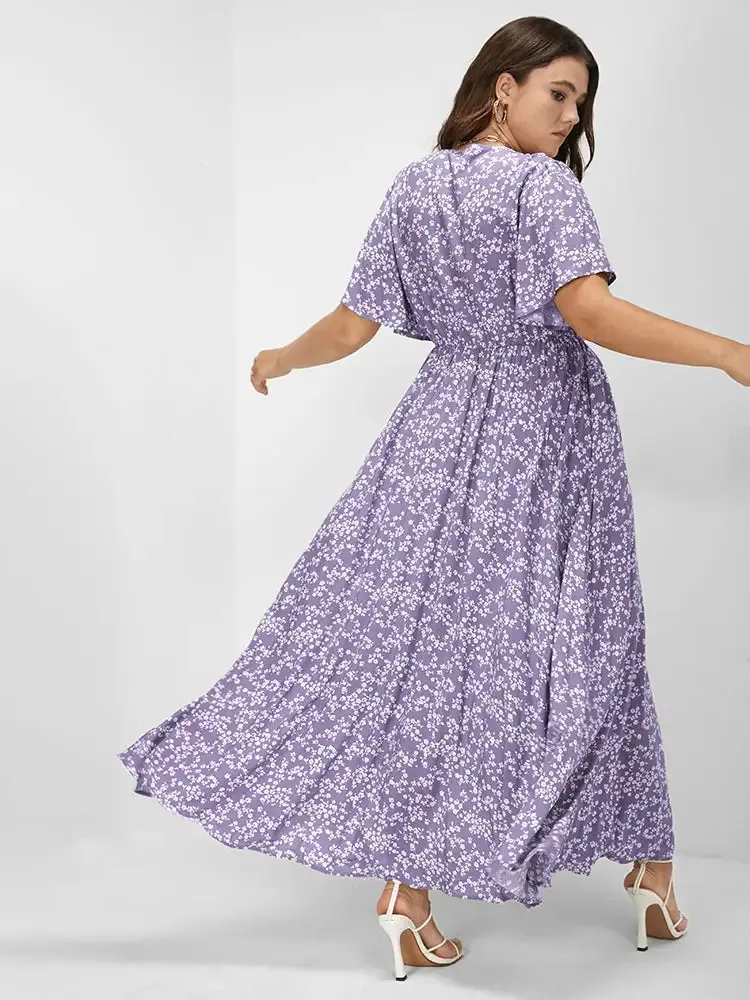 Bloom Dress - Flutter Sleeve Ditsy Floral Pocket Split Maxi Dress
