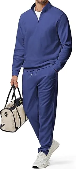 Men’s 2-Piece Set – Textured Long Sleeve Polo Shirt & Drawstring Pants