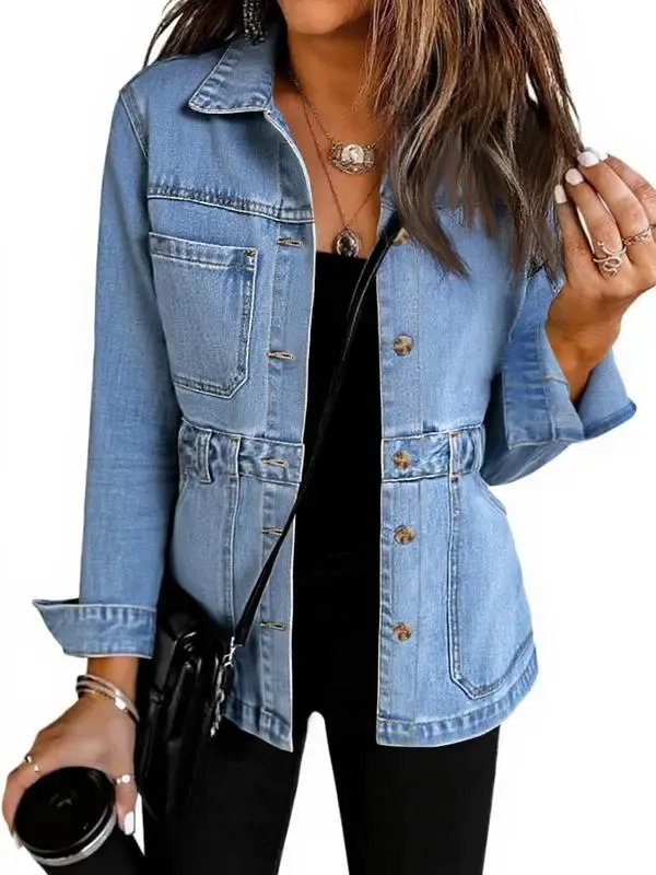 Womens Oversized Denim Jacket Distressed Button Down Boyfriend Jean Jackets 2025 Trendy Shacket