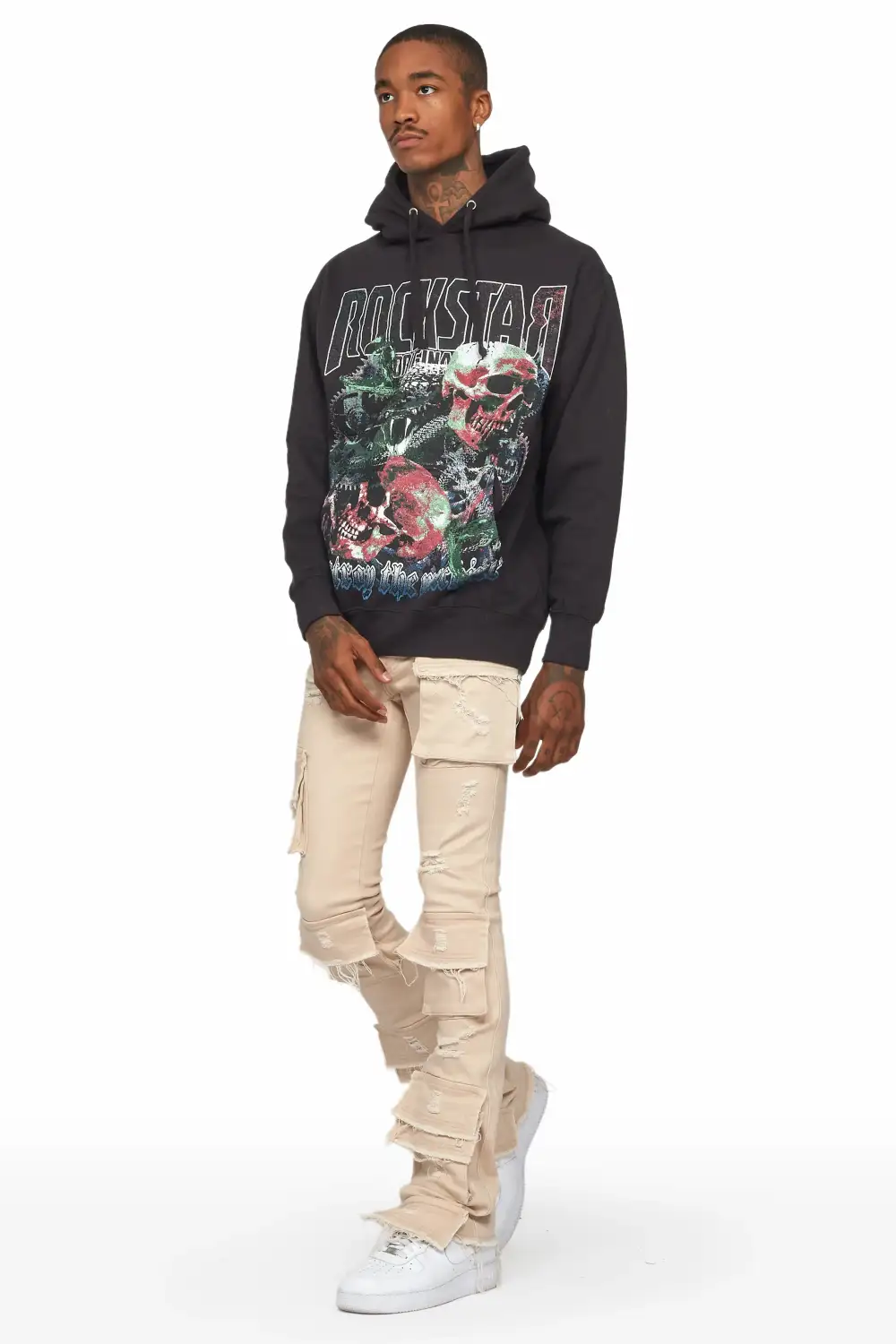 Zander Beige Stacked Flare Cargo Jean