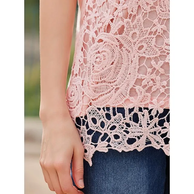 Women's Going Out Tops Blouse Cotton Plain Casual Lace