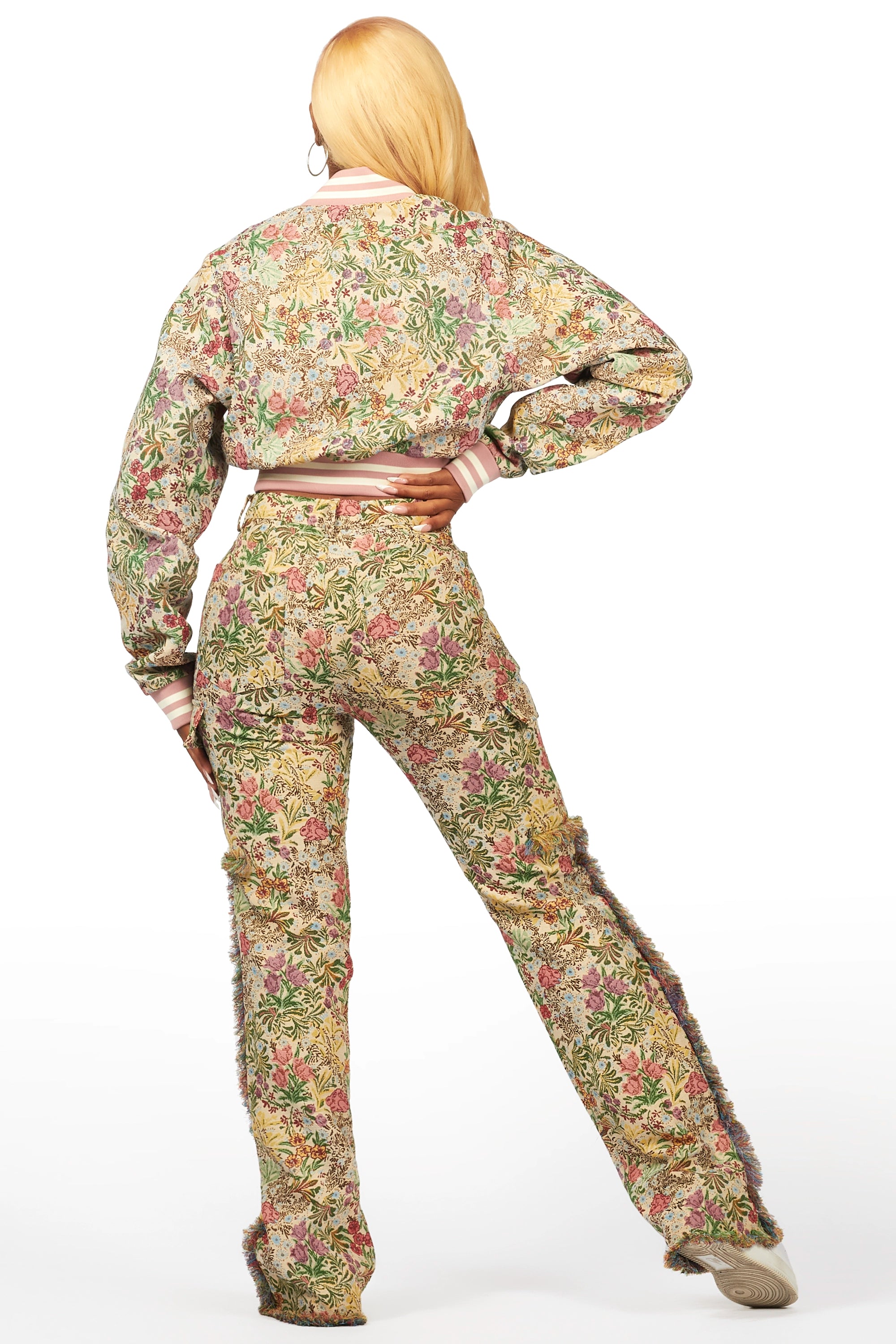 Tamia Beige Floral Tapestry Stacked Pant