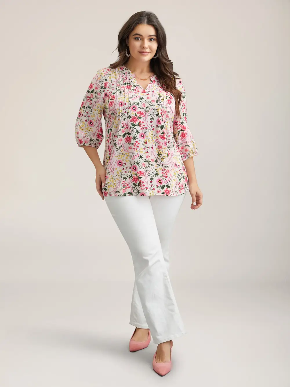 Floral Print Notched Collar Shirt