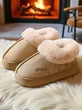 Women's Faux Fur Lined Slip-On Slippers with , Warm Winter Indoor House Shoes for Winter, Bedroom and Cozy Home Wear